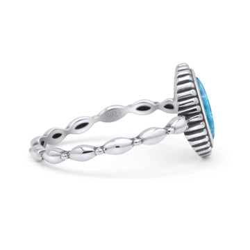 Oval Thumb Ring Oxidized Statement Fashion Ring Band Lab Created Blue Opal 925 Sterling Silver